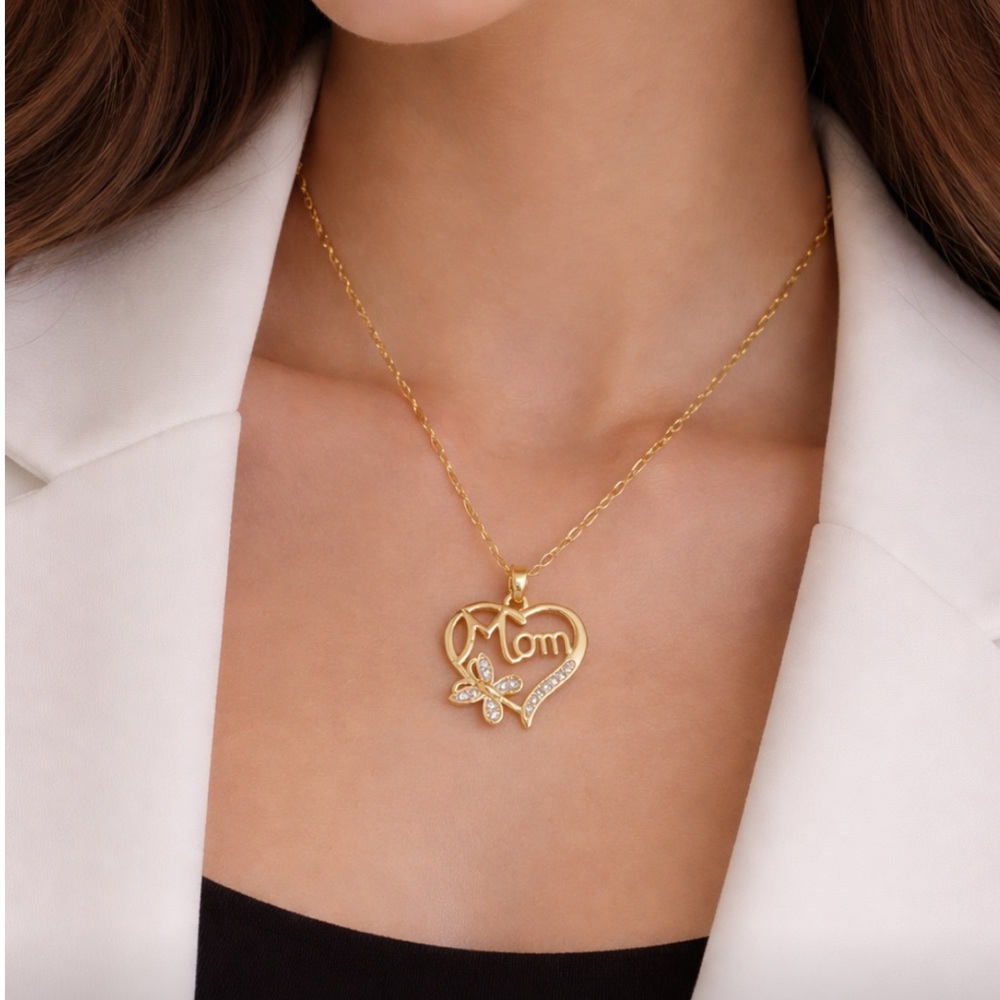 Gold 'Mom' Heart Pendant Necklace - Elegant Mother's Day Jewelry
